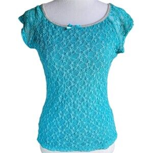 Vintage Wrapper Lace Overlay Tee Women's Large Glitter Layered Fitted 90s Y2K